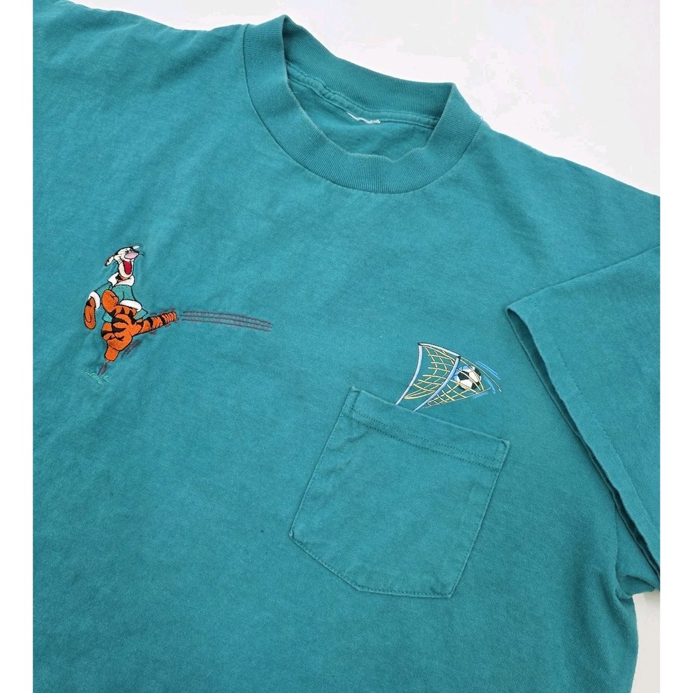 VINTAGE 90S DISNEY CATALOG TIGGER SOCCER SHIRT MENS XL EMBROIDED POCKET TEAL